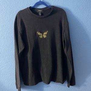 comfy faded grey long sleeve with yellow butterfly motif